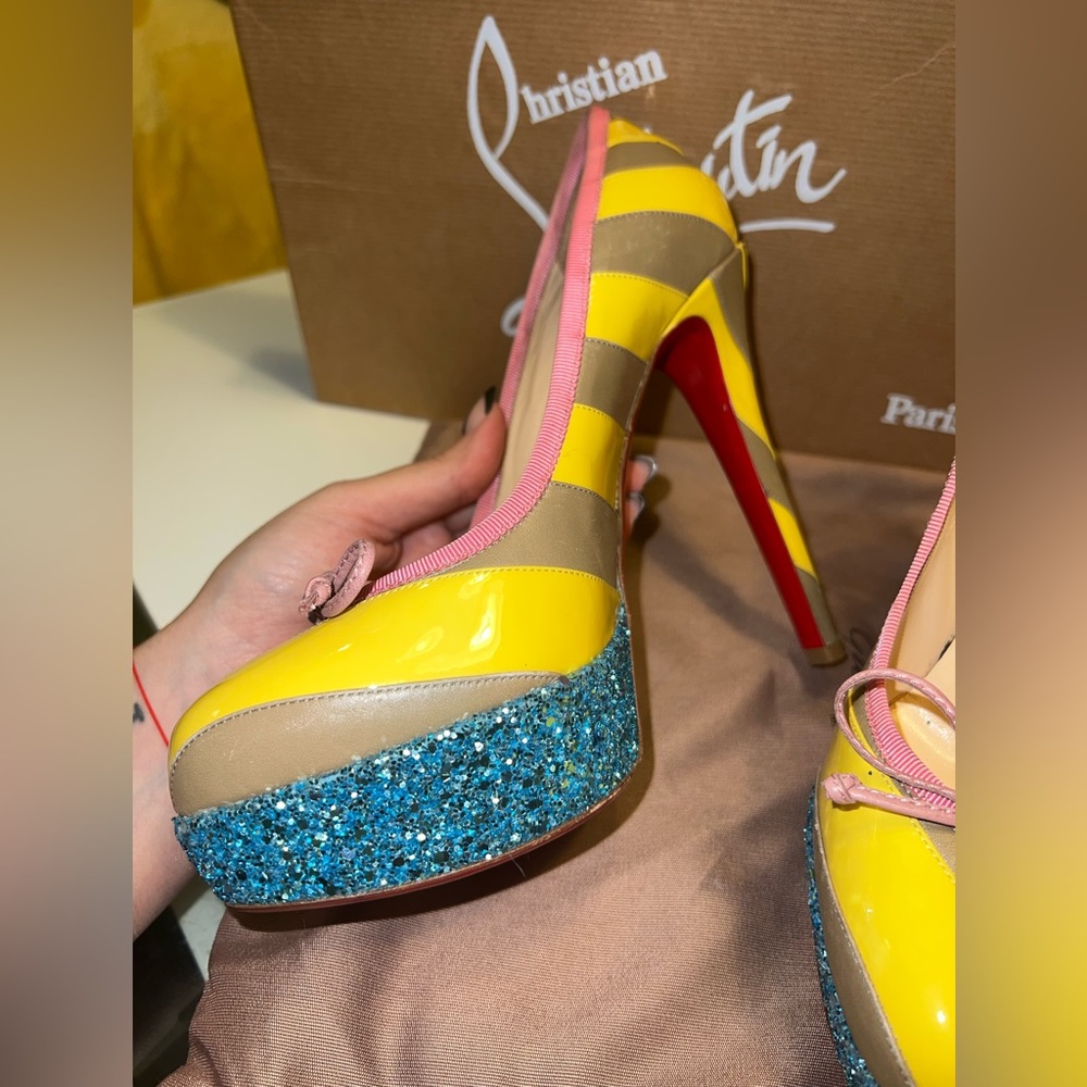 Christian Louboutin Stripes Glitter platform heel